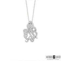 0.61 Carat Natural Diamond Octopus Necklace 14 Karat White Gold G SI Chain