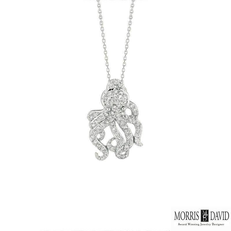 Contemporary 0.61 Carat Natural Diamond Octopus Necklace 14 Karat White Gold G SI Chain For Sale