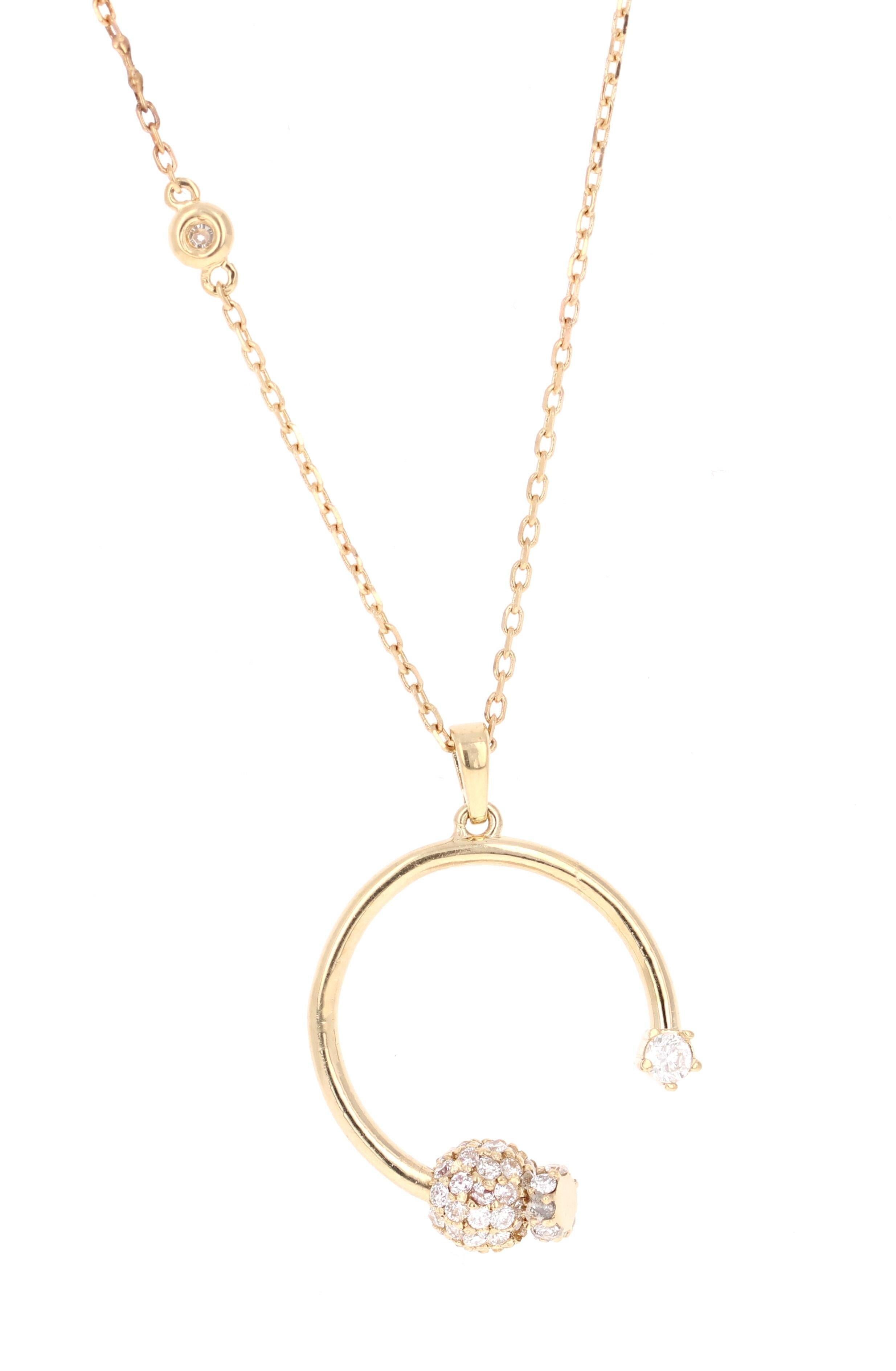 0,61 Karat Naturdiamant-Anhänger 14 Karat Gelbgold Kette Halskette (Zeitgenössisch) im Angebot