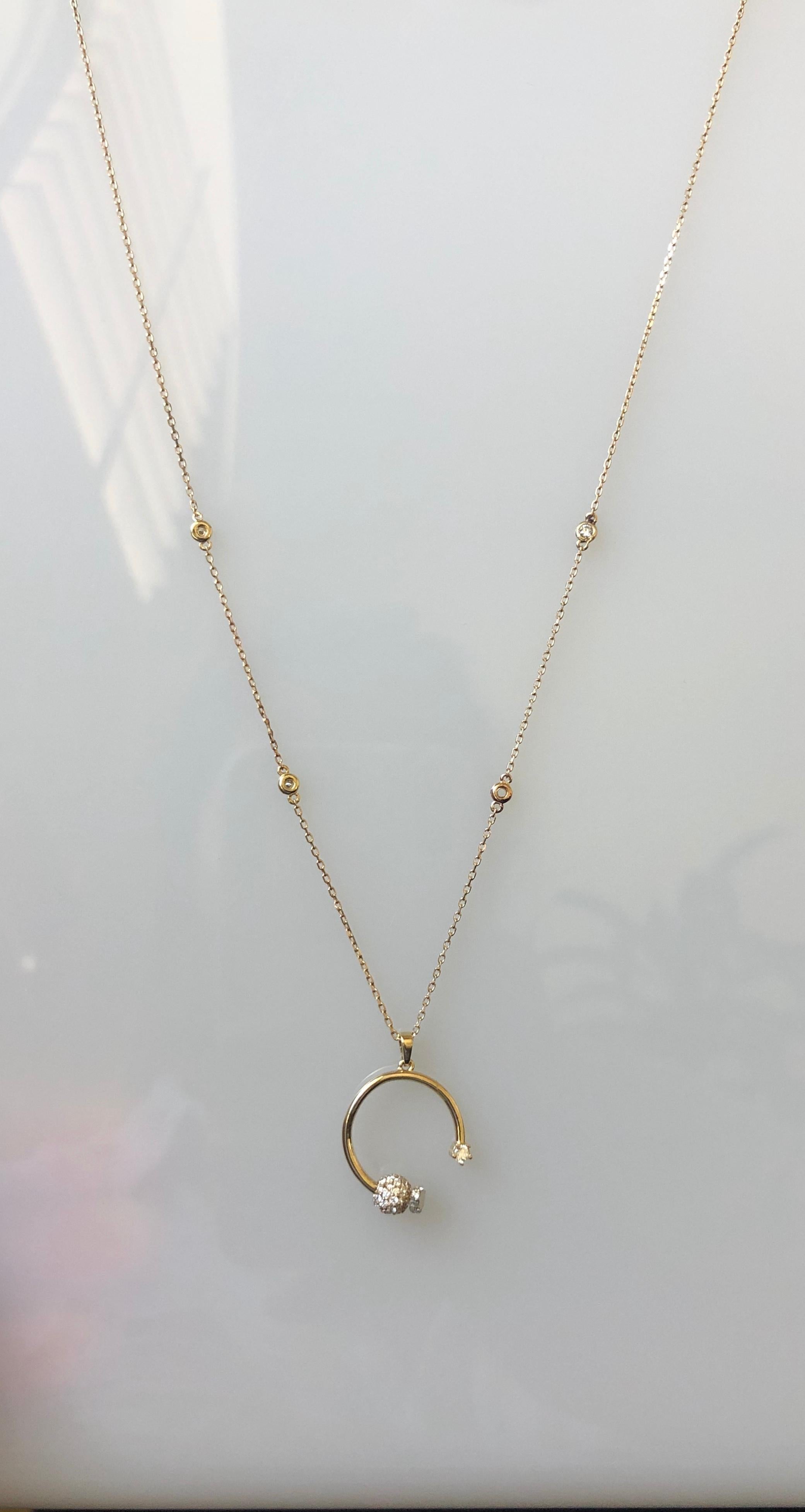 0,61 Karat Naturdiamant-Anhänger 14 Karat Gelbgold Kette Halskette im Zustand „Neu“ im Angebot in Los Angeles, CA