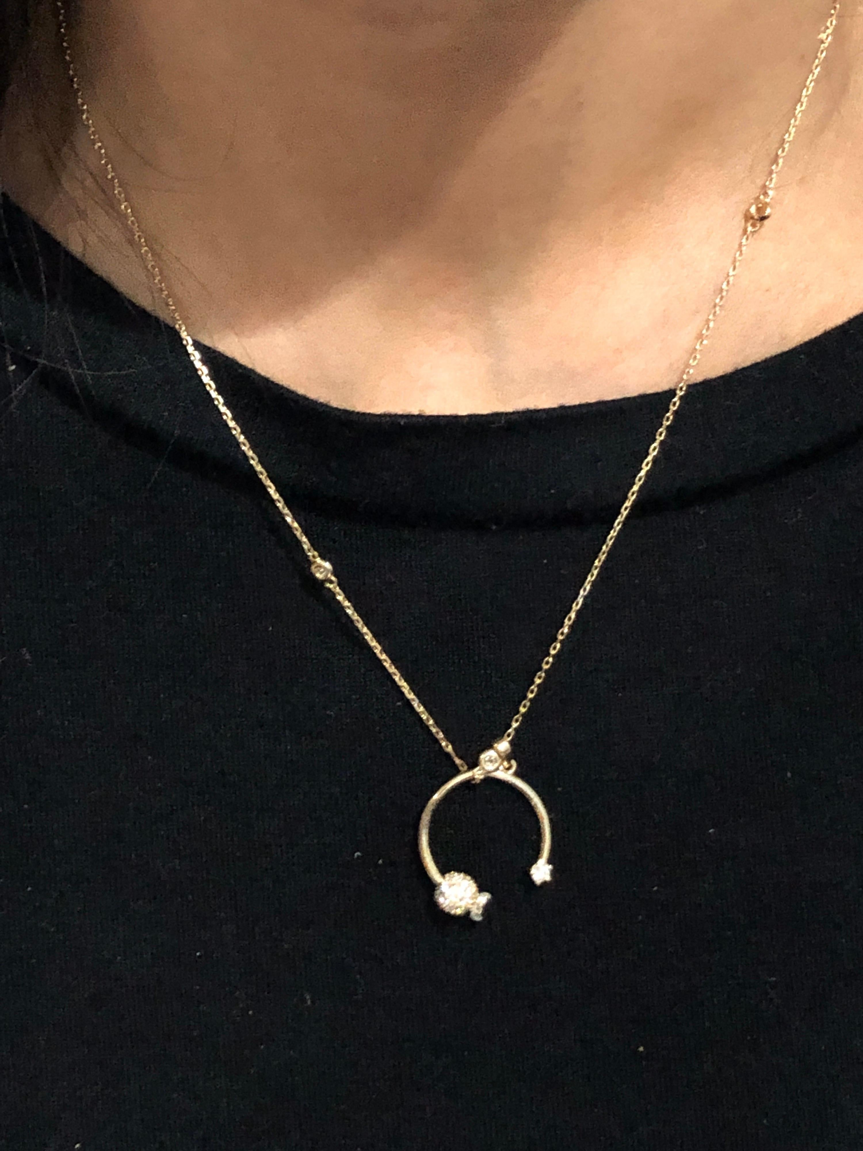 0,61 Karat Naturdiamant-Anhänger 14 Karat Gelbgold Kette Halskette Damen im Angebot