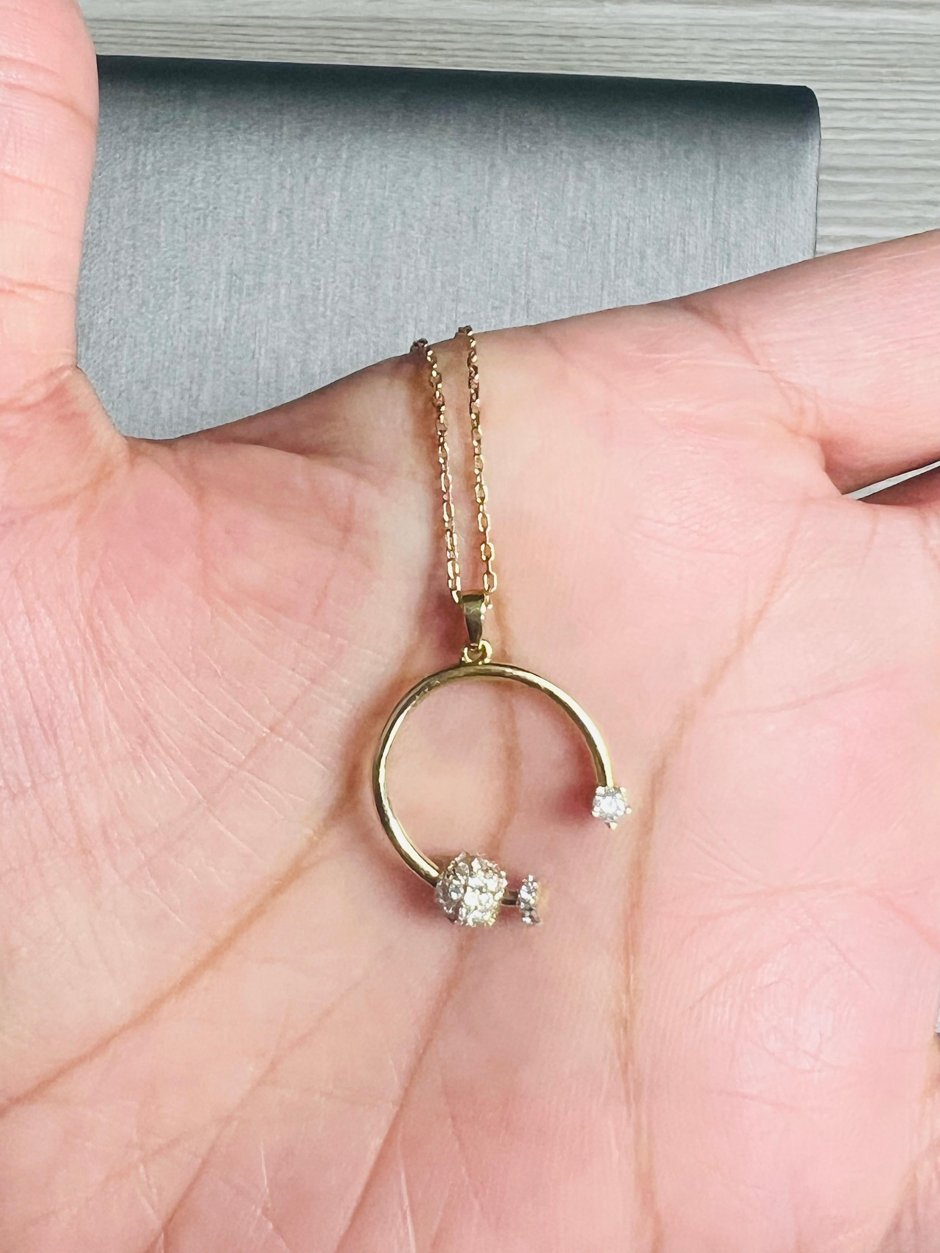 0,61 Karat Naturdiamant-Anhänger 14 Karat Gelbgold Kette Halskette im Angebot 3