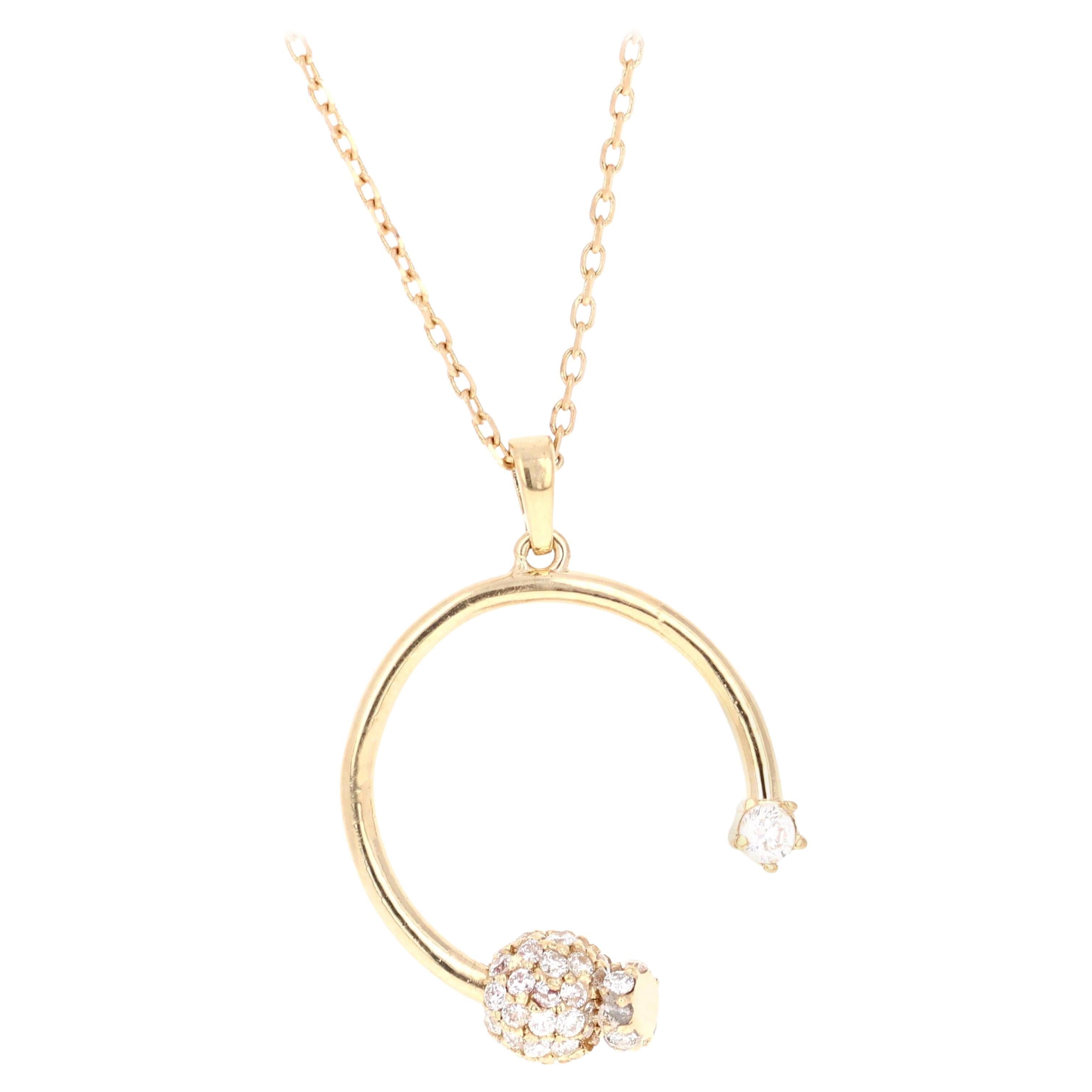 0.61 Carat Nature Diamond Pendant 14 Karat Yellow Gold Chain Necklace