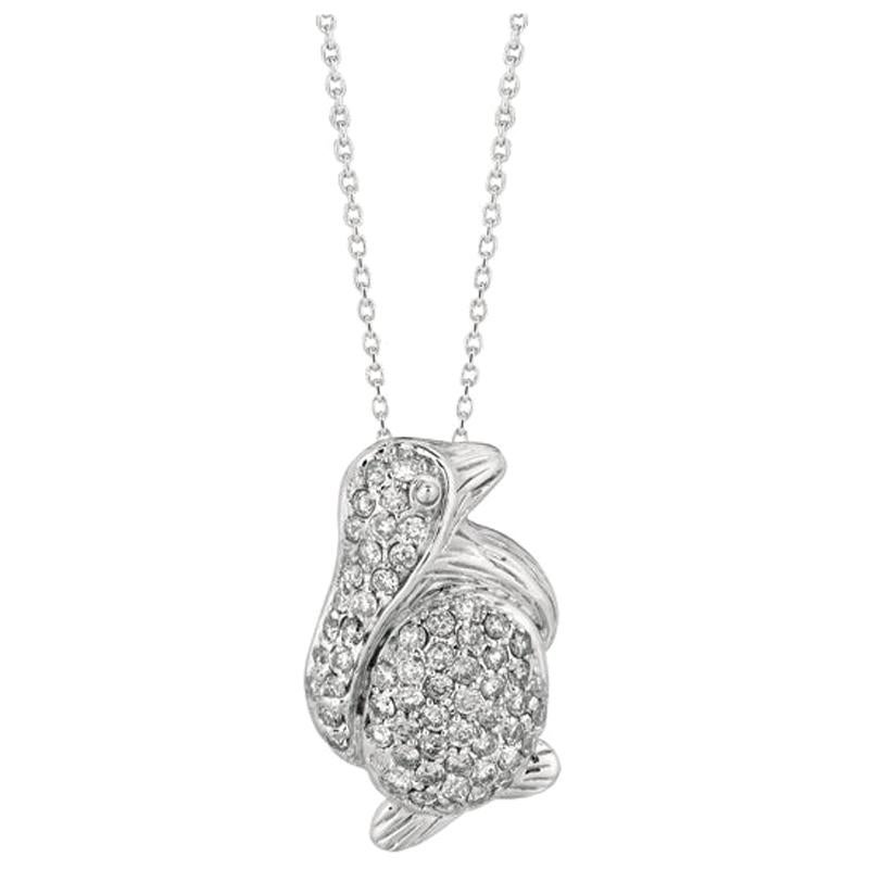 0.61 Carat Natural Diamond Penguin Pendant Necklace 14 Karat White Gold