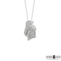 0.61 Carat Natural Diamond Penguin Pendant Necklace 14 Karat White Gold