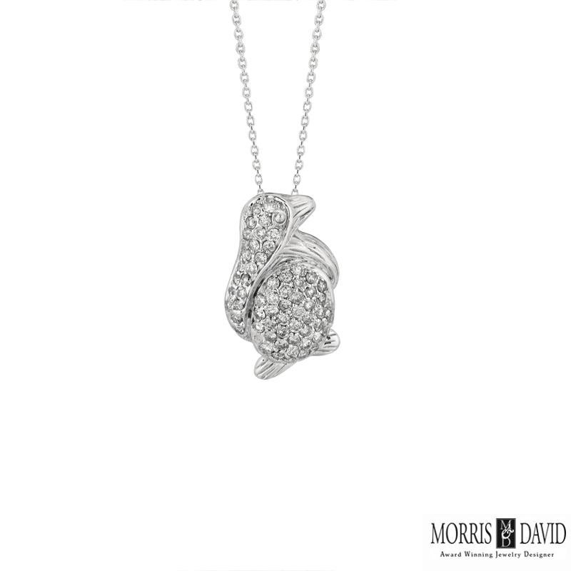 0,61 Karat natürlicher Diamant Penguin-Anhänger Halskette 14 Karat Weißgold (Zeitgenössisch) im Angebot