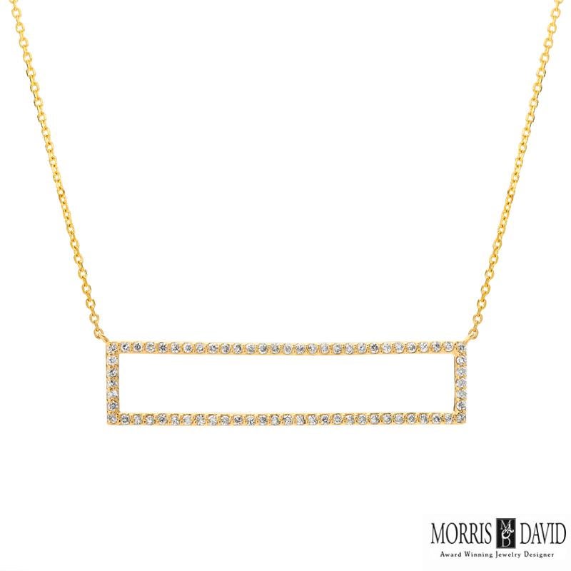 Round Cut 0.61 Carat Natural Diamond Rectangle Necklace 14 Karat White Gold For Sale