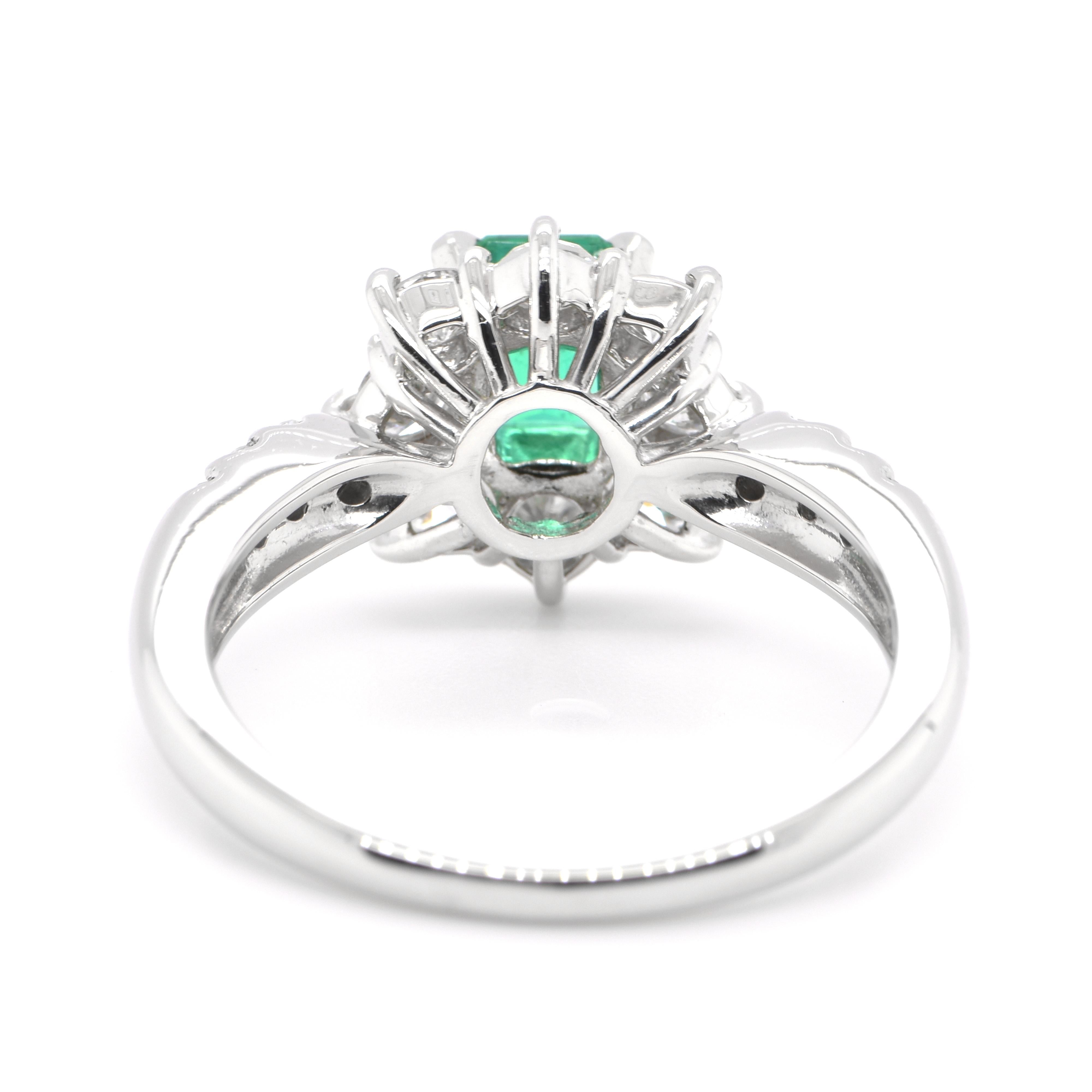 Women's 0.61 Carat Natural Emerald and Diamond Ring Set in Platinum