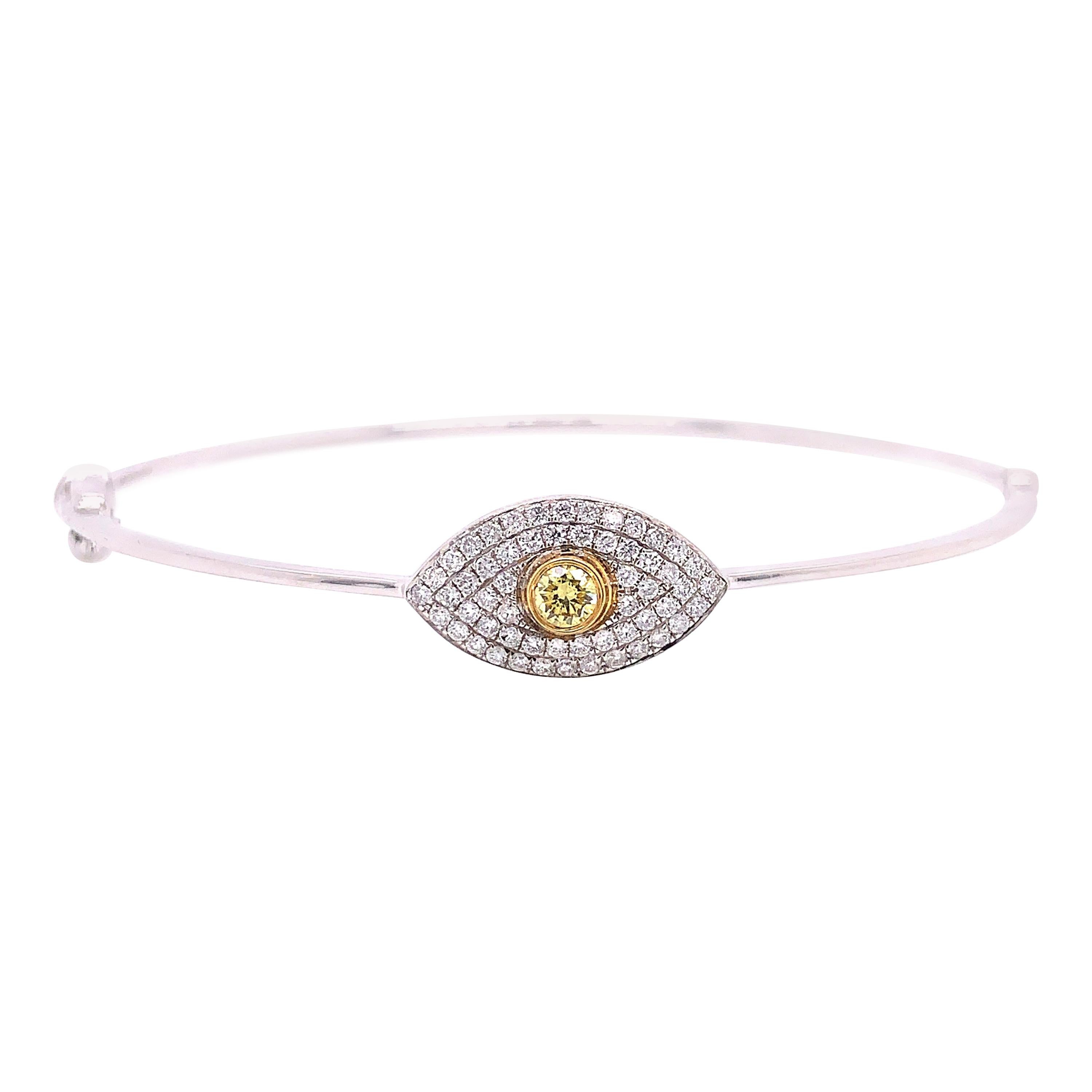 Bracelet jonc « Eye » en diamants jaunes fantaisie naturels de 0,61 carat et diamants blancs