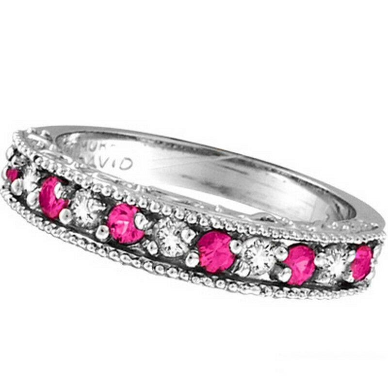 For Sale:  0.61 Carat Natural Pink Sapphire & Diamond Ring Band 14K White Gold 2