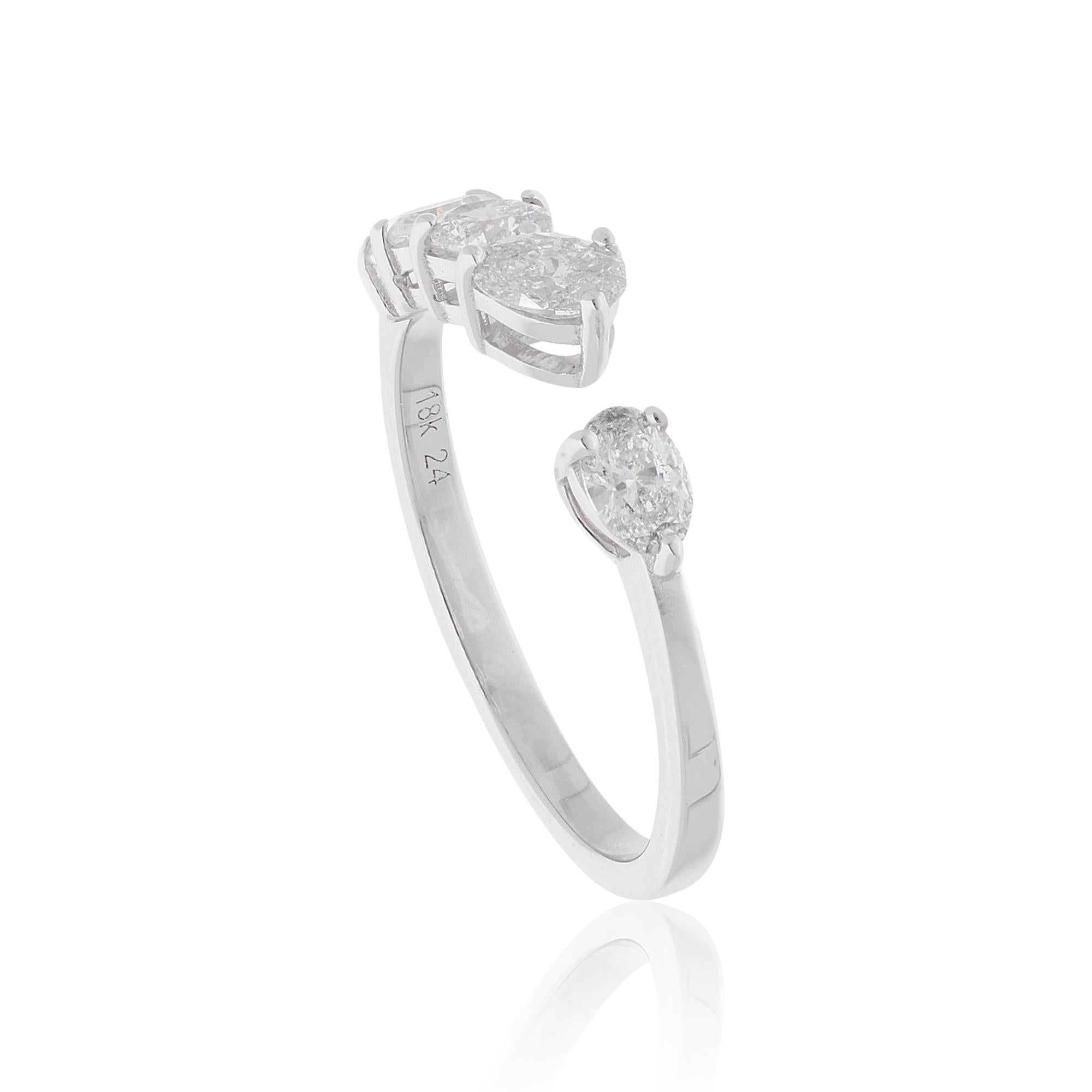 Modern 0.61 Carat Oval Shape Diamond Cuff Ring 14 Karat White Gold Handmade Jewelry For Sale