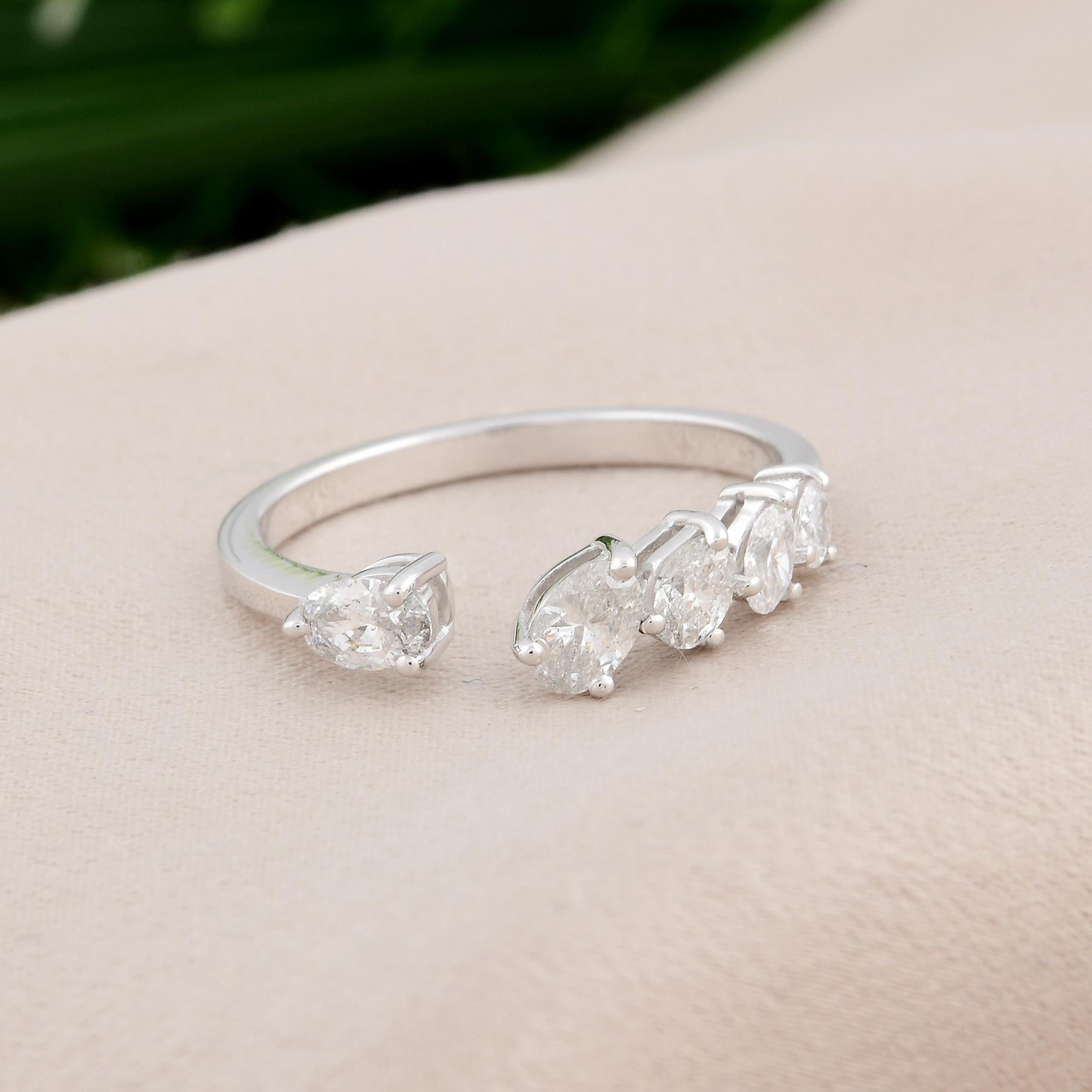Oval Cut 0.61 Carat Oval Shape Diamond Cuff Ring 14 Karat White Gold Handmade Jewelry For Sale