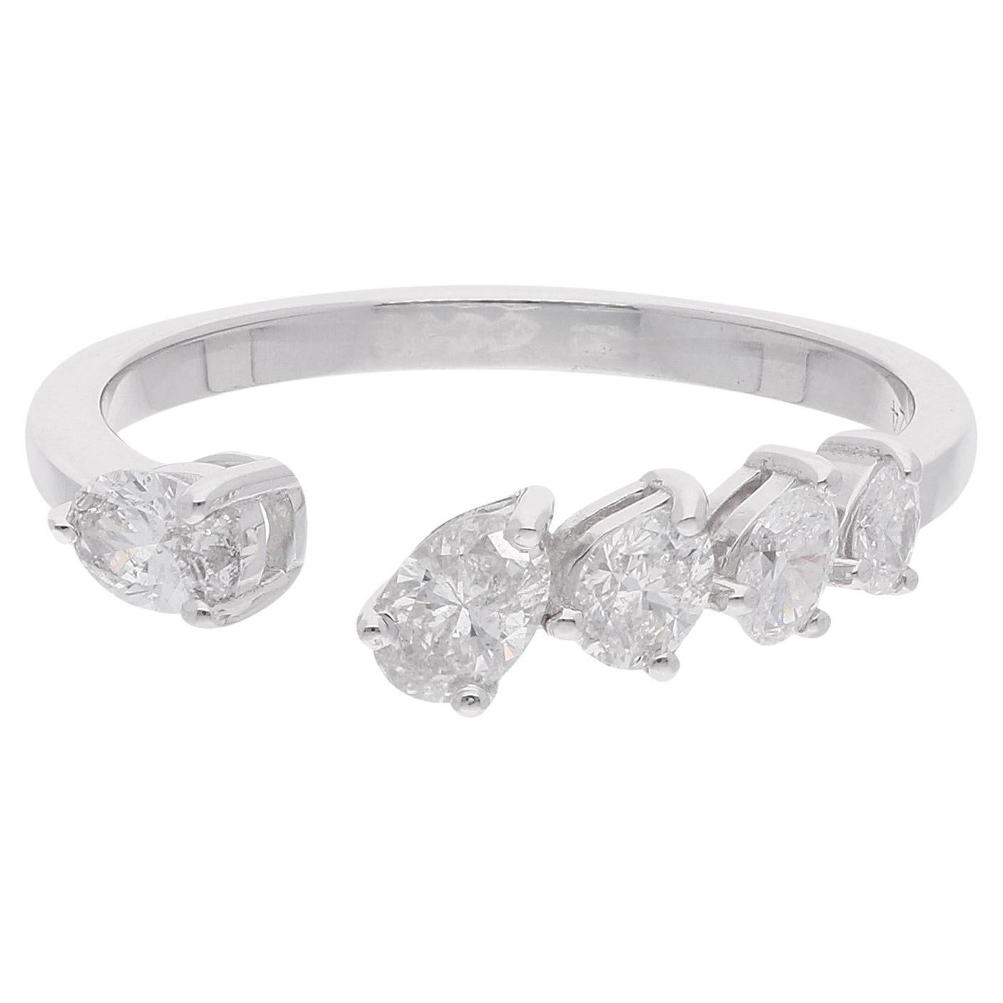 0.61 Carat Oval Shape Diamond Cuff Ring 14 Karat White Gold Handmade Jewelry