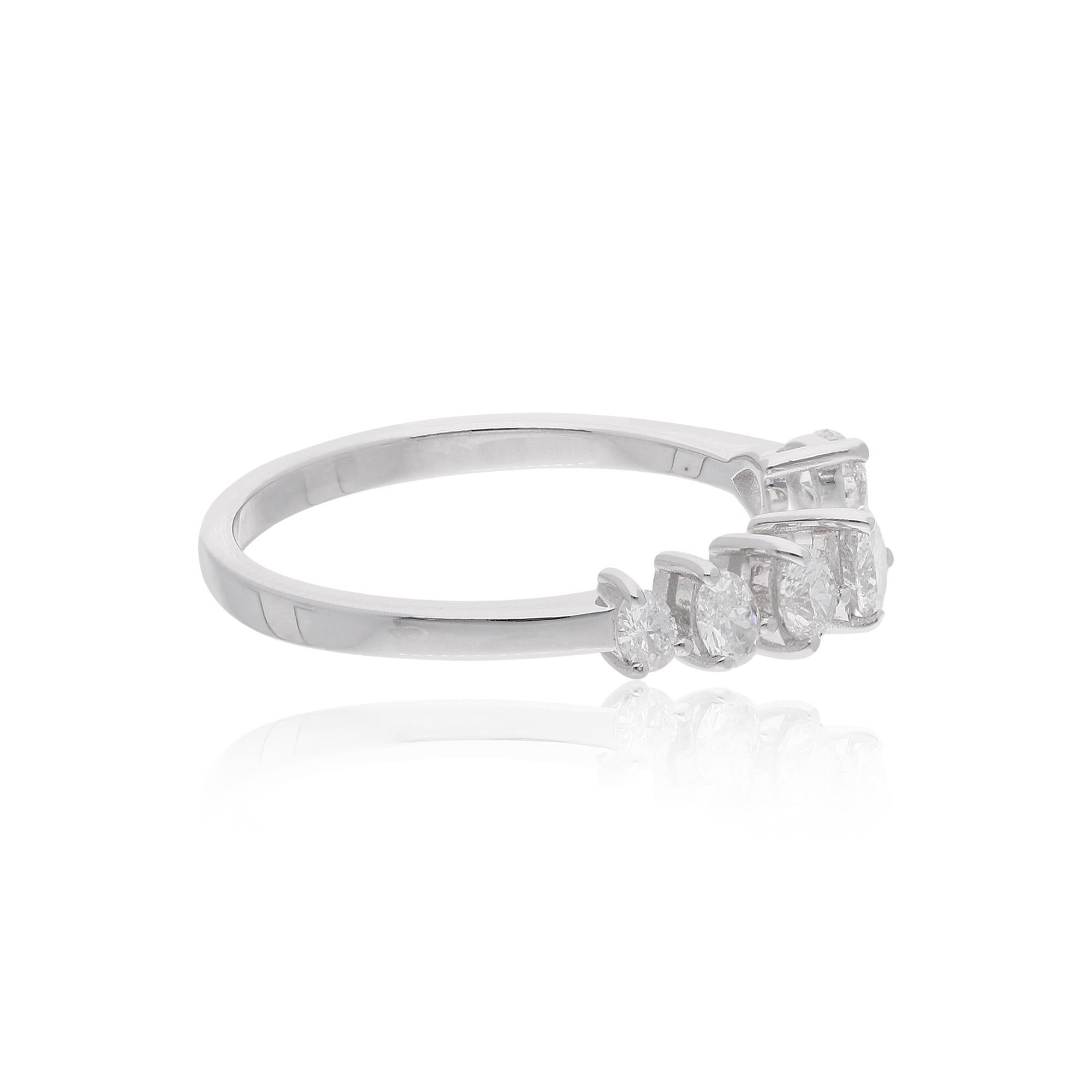 0.61 Carat Oval Shape Diamond Cuff Ring 18 Karat White Gold Handmade Jewelry For Sale 1