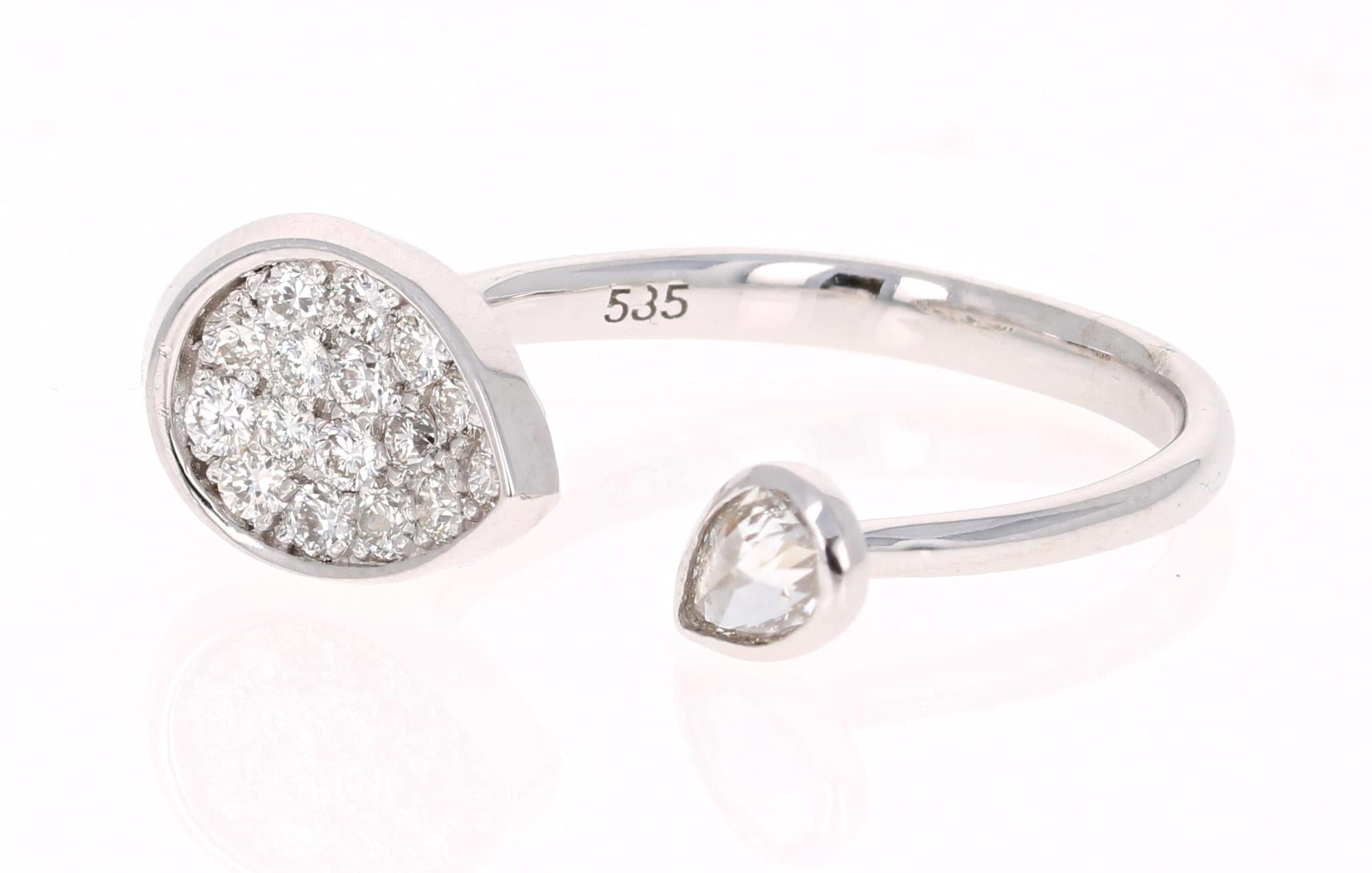 Modern 0.61 Carat Pear and Round Cut Diamond White Gold Cocktail Ring For Sale