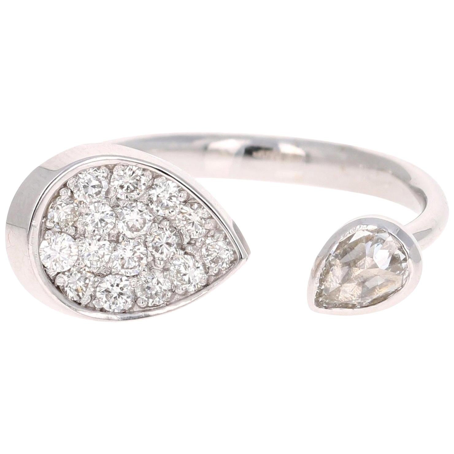 0.61 Carat Pear and Round Cut Diamond White Gold Cocktail Ring