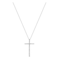 0.61 Carat Round Brilliant Diamond 18 Karat White Gold Cross Pendant Necklace