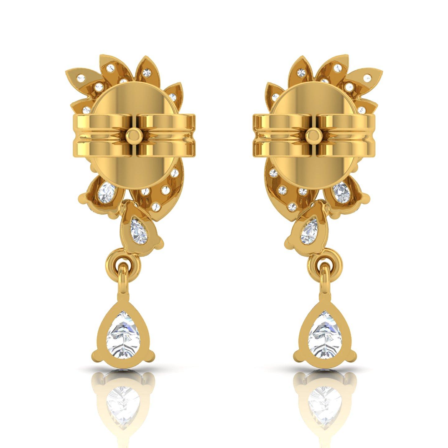 Modern 0.61 Carat SI Clarity HI Color Pear Diamond Drop Earrings 18 Karat Yellow Gold For Sale