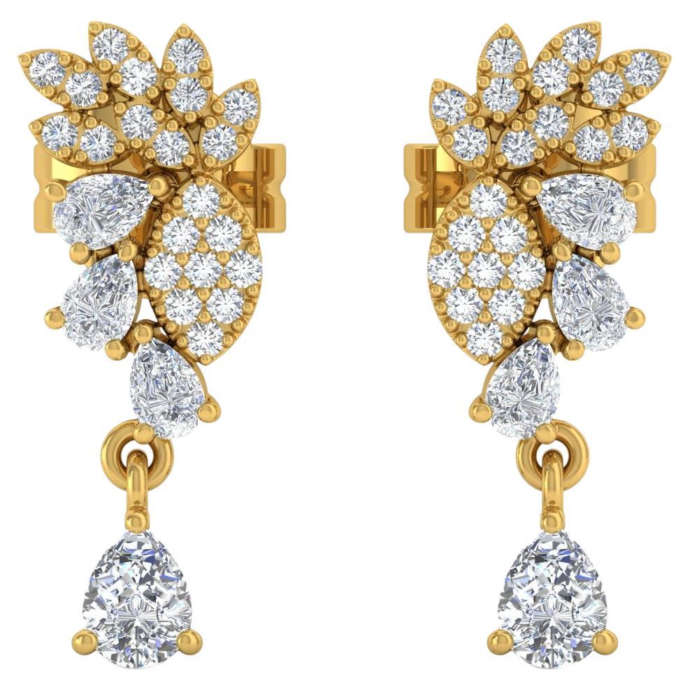 0.61 Carat SI Clarity HI Color Pear Diamond Drop Earrings 18 Karat Yellow Gold For Sale