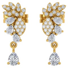 0.61 Carat SI Clarity HI Color Pear Diamond Drop Earrings 18 Karat Yellow Gold