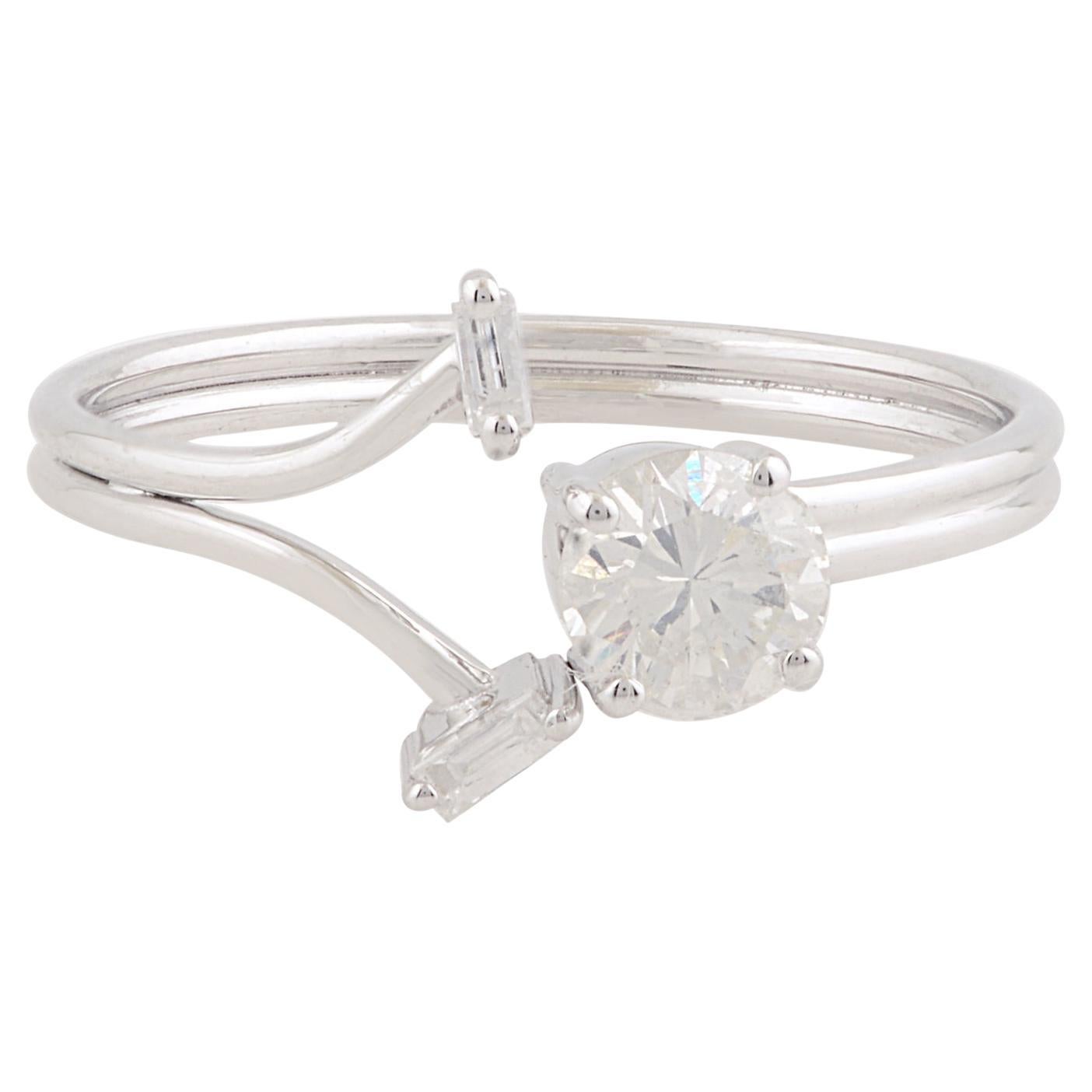 0,61 Carati SI/H Baguette Round Brilliante Cut Diamond Promise Ring Oro Bianco 10k