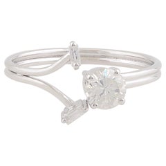 0,61 Carati SI/H Baguette Round Brilliante Cut Diamond Promise Ring Oro Bianco 10k