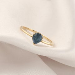 0.61 Carat Solitaire Blue Sapphire Gemstone Ring 14 Karat Yellow Gold Jewelry
