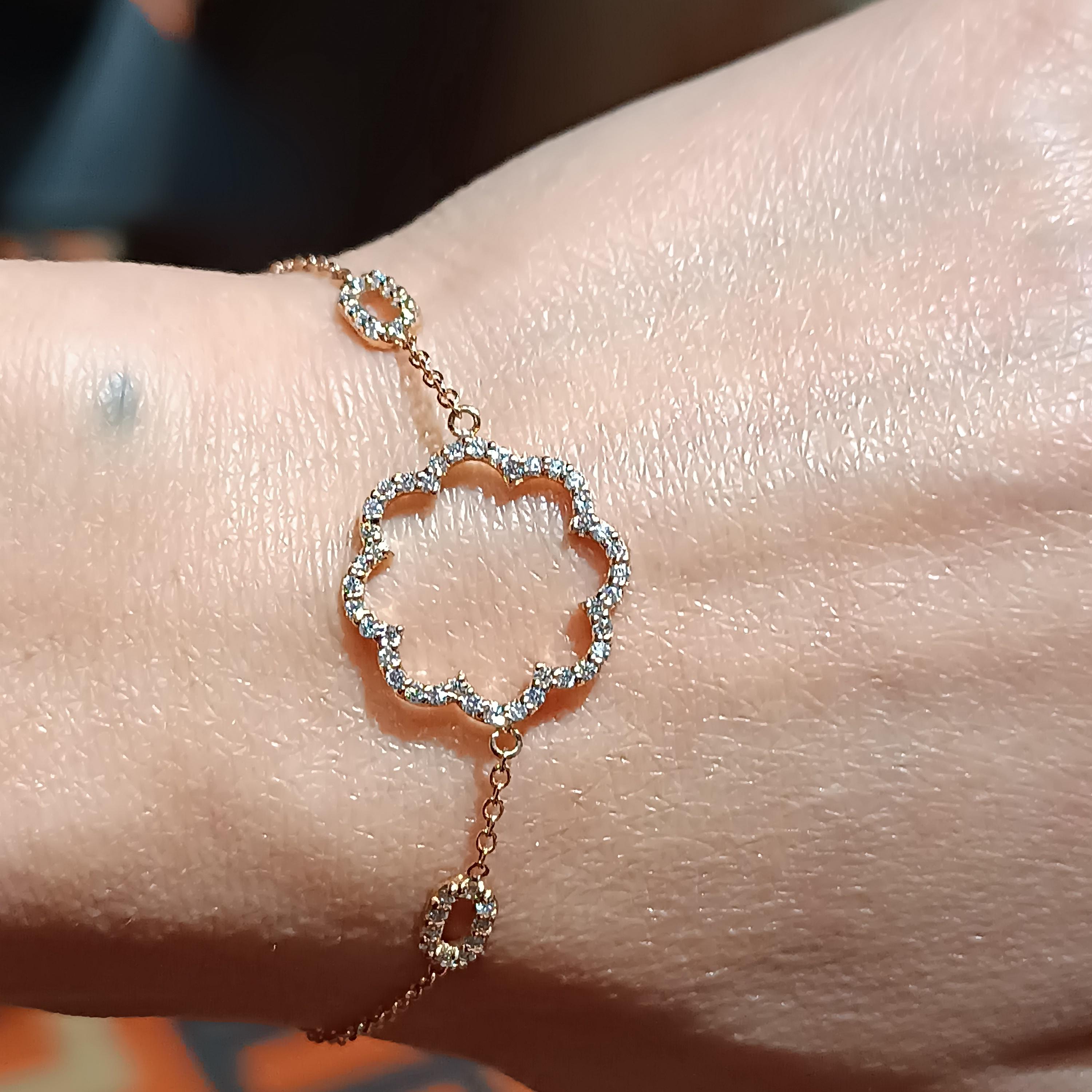 Magnificent and bright VS G color diamond  Carat 0.61  Bracelet in 18 carat rose gold Grams 3.54 total diamonds stones 61
Simplicity at it's best, one of our most sold item. the size of the bracelet starts to 16 cm and is adjustable up to 17cm
any
