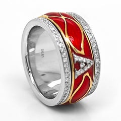 0.61 Carat White Diamond White Gold Red Enamel Ring