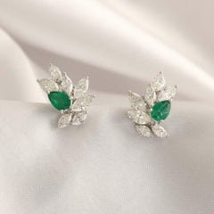 0.61 Carat Zambian Emerald 2.07 Carat SI/H Diamond Earrings 18 Karat White Gold