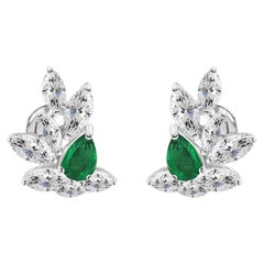 0.61 Carat Zambian Emerald 2.07 Carat SI/H Diamond Earrings 18 Karat White Gold