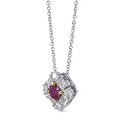 0.61 ct CS's Extraordinary Round Red Ruby and Diamond Halo Pendant