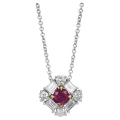 0.61 ct CS's Extraordinary Round Red Ruby and Diamond Halo Pendant