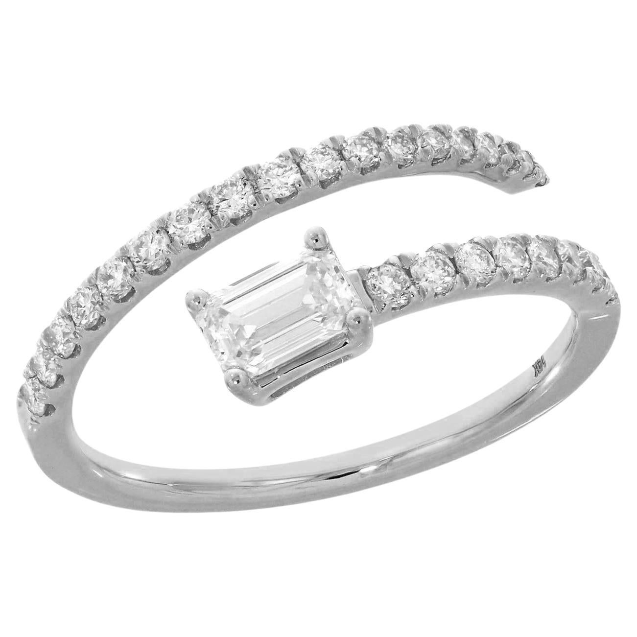 0.61 Ct Diamond Wrap Band Ring Made In 14k White Gold For Sale