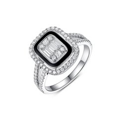 0.61Ct Baguette Diamond Black Enamel Ring in 14 Karat White Gold