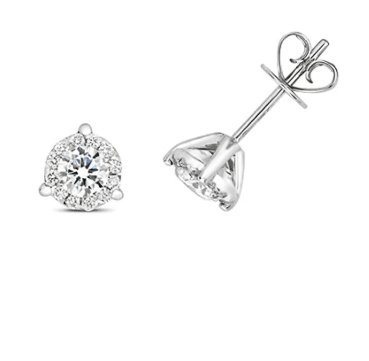 Women's 0.61ct Diamond Earrings Solitaire Halo Studs in 18ct White Gold G SI1 For Sale