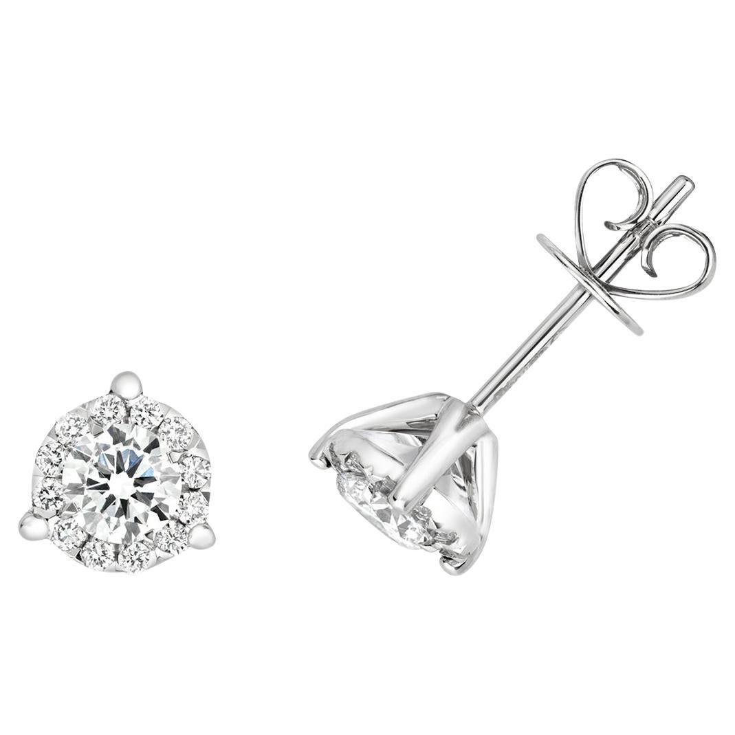 0.61ct Diamond Earrings Solitaire Halo Studs in 18ct White Gold G SI1 For Sale