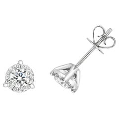 0.61ct Boucles d'oreilles diamant Solitaire Halo Studs en or blanc 18ct G SI1