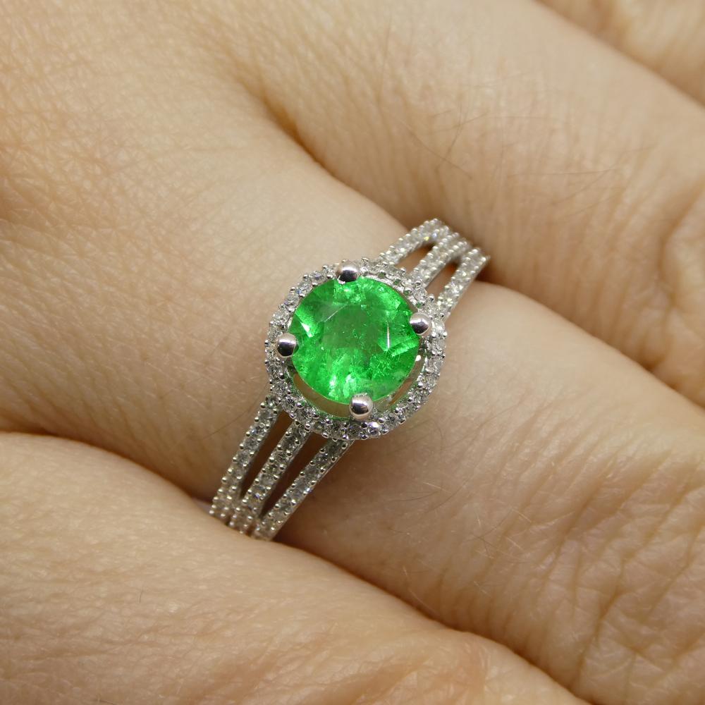 Round Cut 0.61ct Emerald, Diamond Statement or Engagement Ring set in 14k White Gold For Sale