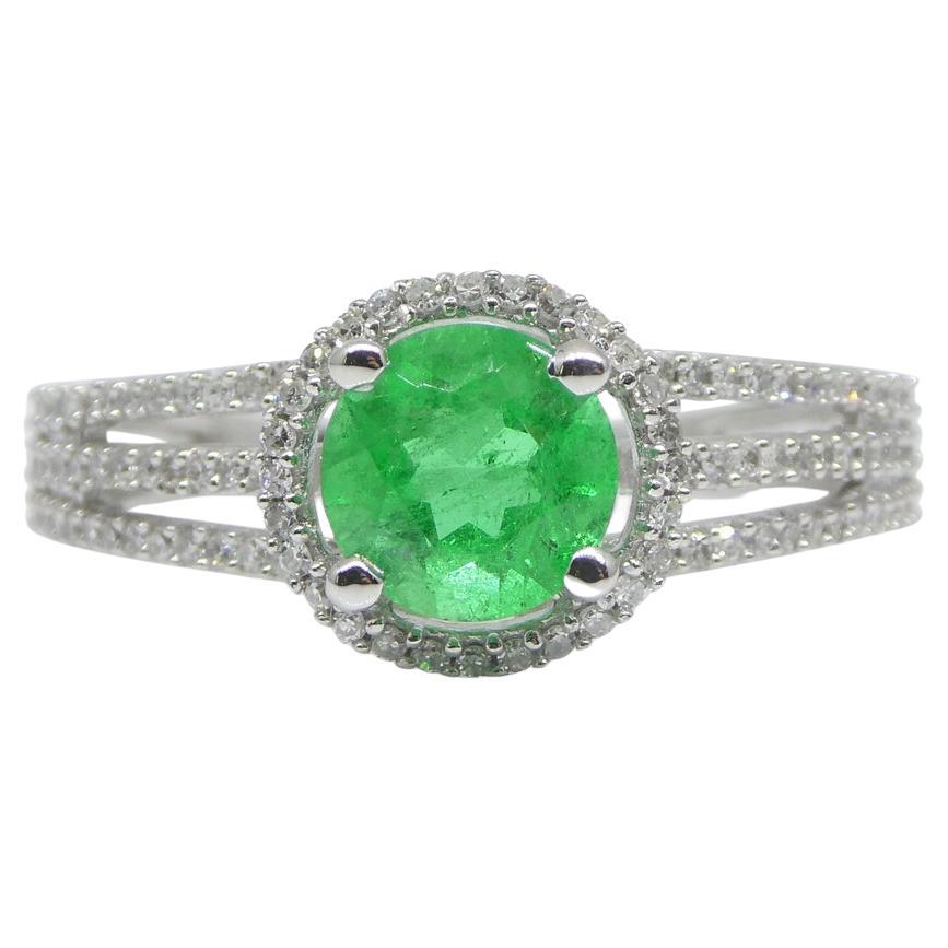 0.61ct Emerald, Diamond Statement or Engagement Ring set in 14k White Gold For Sale