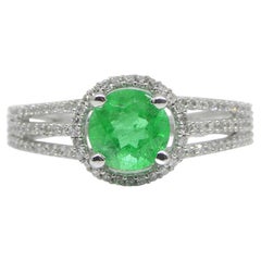 Used 0.61ct Emerald, Diamond Statement or Engagement Ring set in 14k White Gold