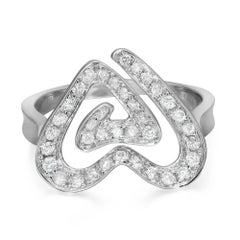 0.61Cttw Pave Set Round Cut Diamond Heart Cocktail Ring 14K White Gold Size 8