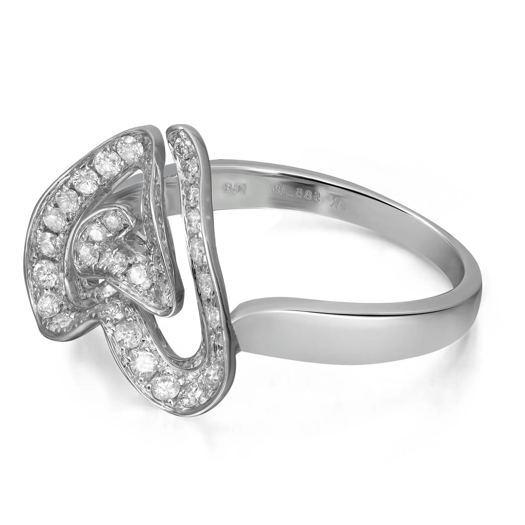 Modern 0.61Cttw Pave Set Round Cut Diamond Heart Cocktail Ring 14K White Gold Size 8 For Sale