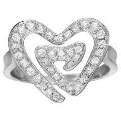 0.61Cttw Pave Set Round Cut Diamond Heart Cocktail Ring 14K White Gold Size 8