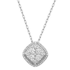 0.61cttw Prong Set Round Cut Diamond Square Pendant Necklace 14k White Gold