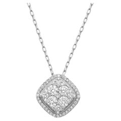 0.61cttw Prong Set Round Cut Diamond Square Pendant Necklace 14k White Gold