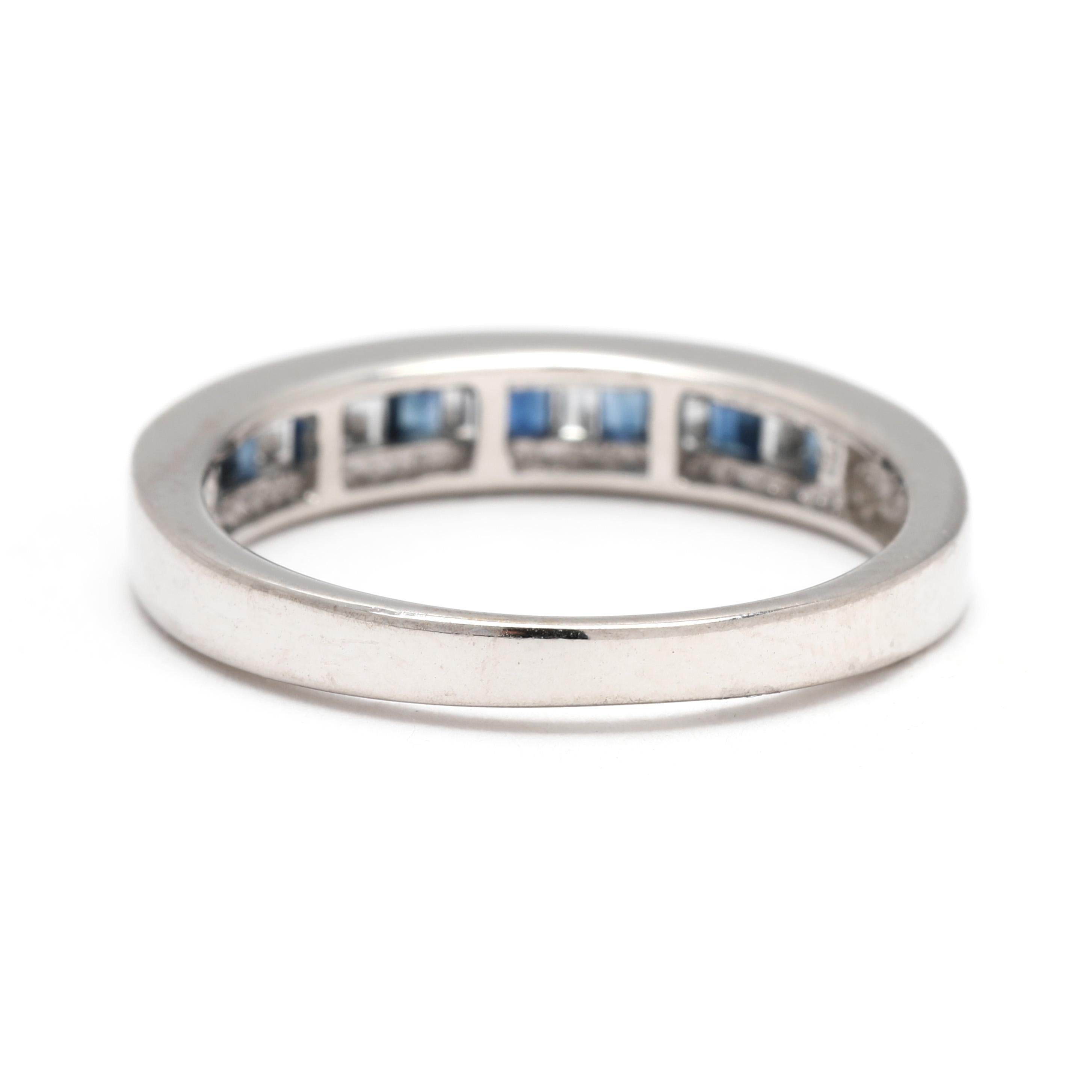 0,61 Karat Baguette-Diamant & Saphir Bandring, 14k Weißgold, Ring Größe 7 (Baguetteschliff) im Angebot