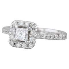 Anello di fidanzamento con diamante aureolato da 0,61 carati in oro bianco 14k, misura 5