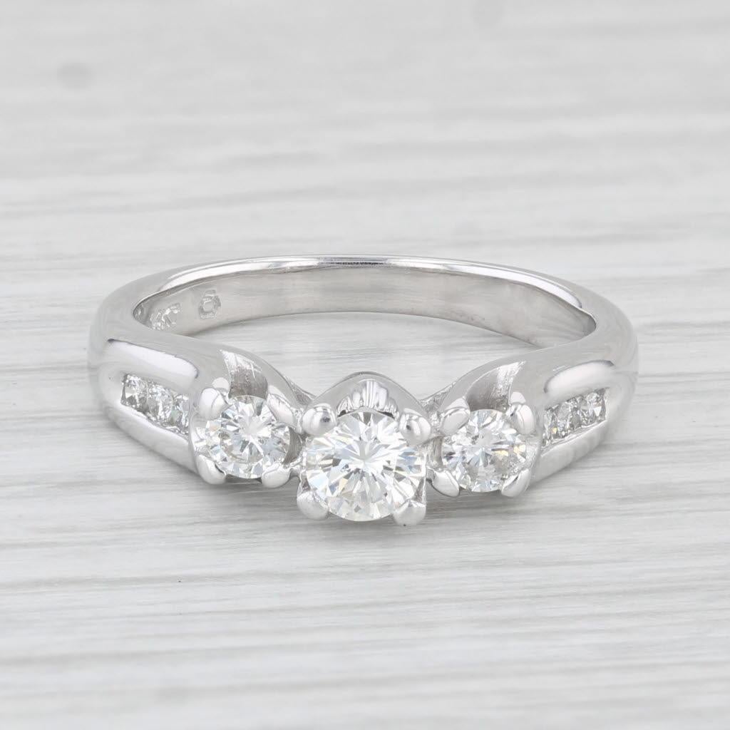 0.61ctw Round 3-Stone Diamond Engagement Ring 14k White Gold Size 7.25 1