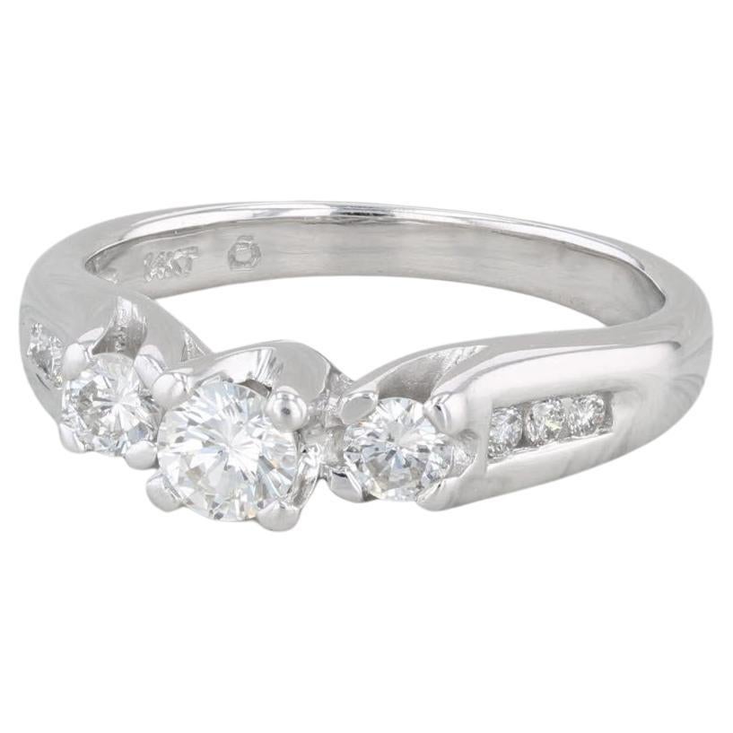 0.61ctw Round 3-Stone Diamond Engagement Ring 14k White Gold Size 7.25